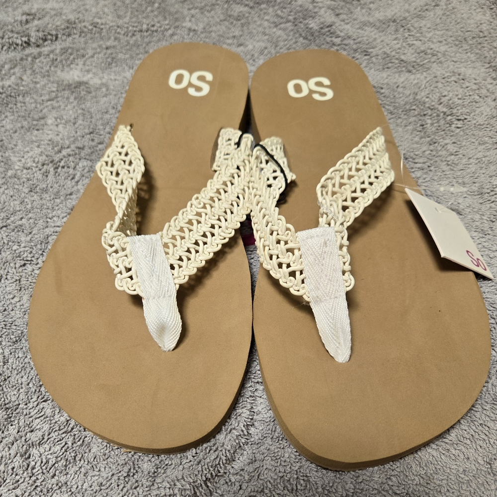 NWT SO Cream and Tan Sandals with Decorative Straps, Size 7/8